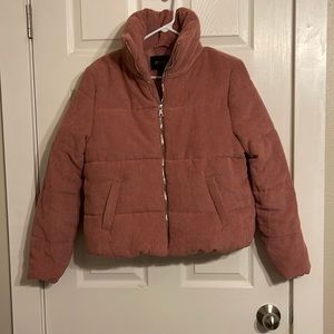 Rose Pink corduroy puffer jacket. Worn 1X . Excellent condition. Smoke free home